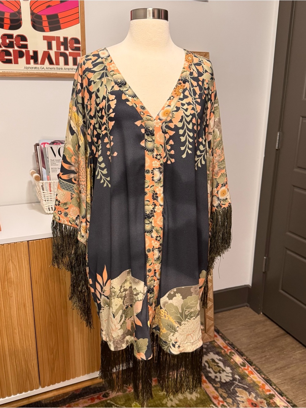 Spell Floral Fringe Mini Dress in Navy, Peach, Cream - Picture 3 of 14